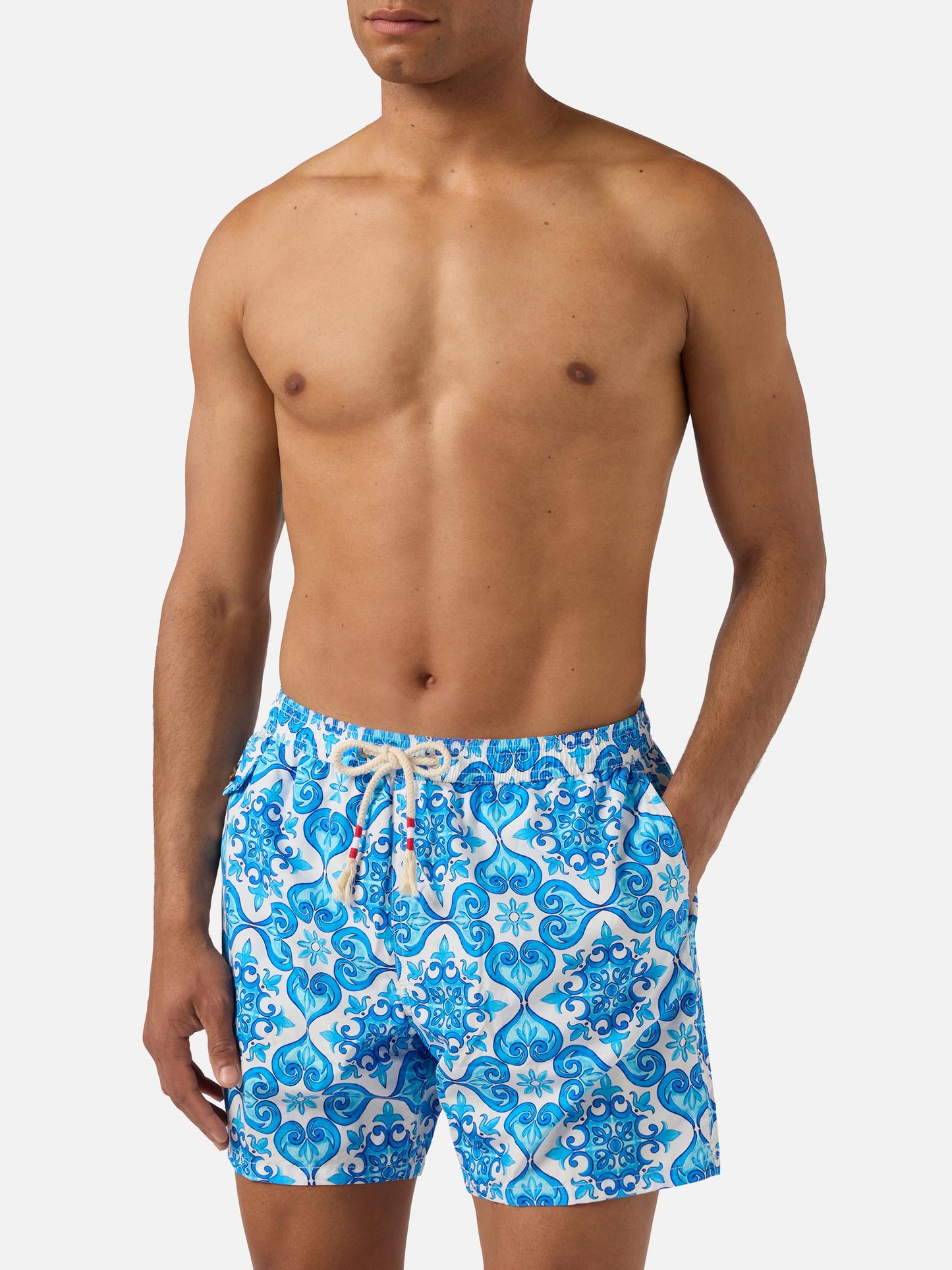 Bañador Lighting 70 con estampado de mayólica azul 