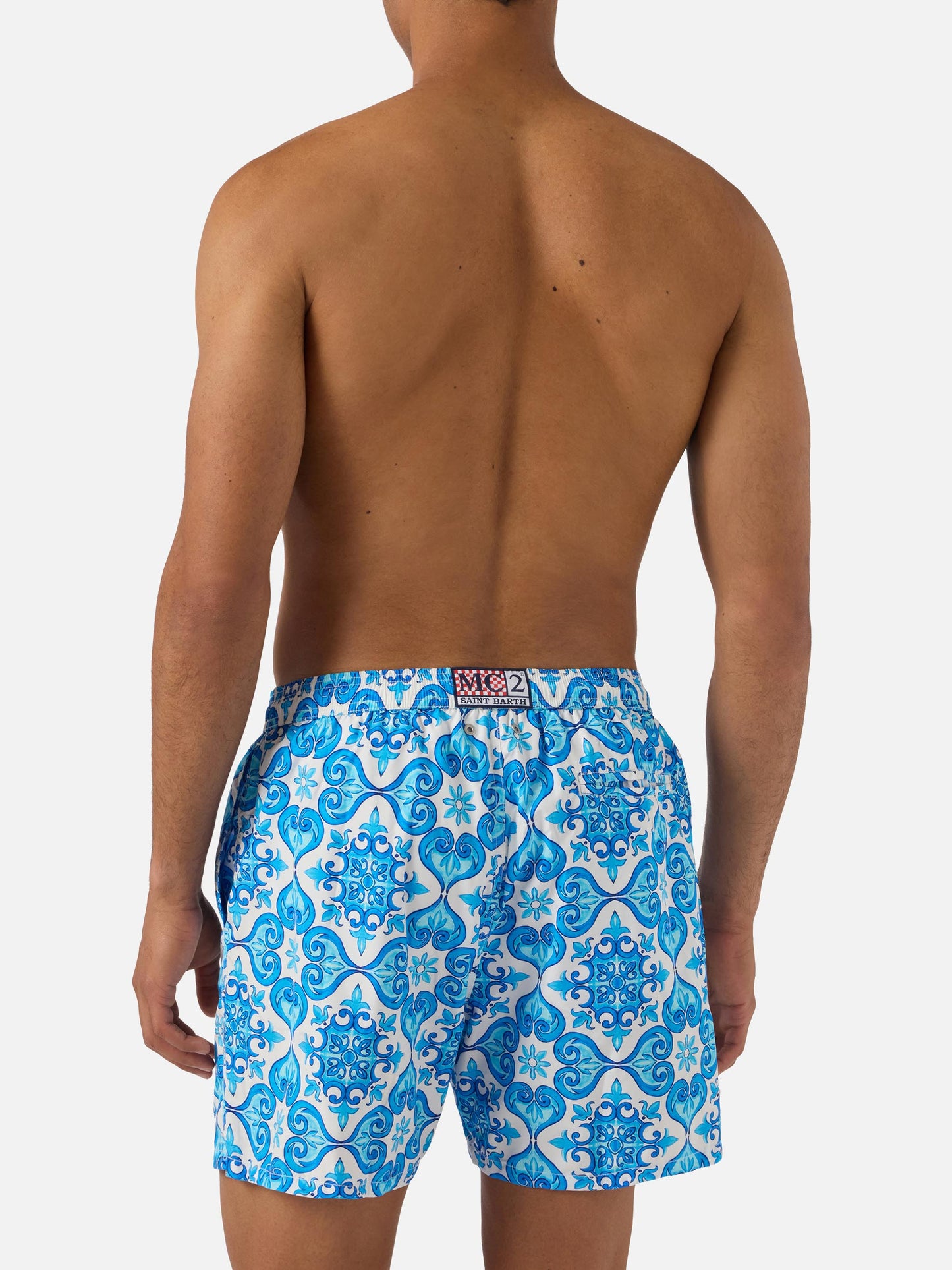 Bañador Lighting 70 con estampado de mayólica azul 