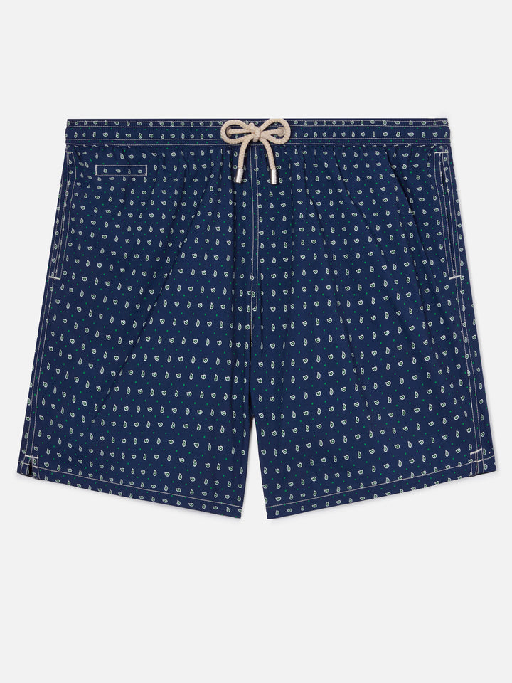 Navy Lighting Micro swim shorts with all-over paisley print
