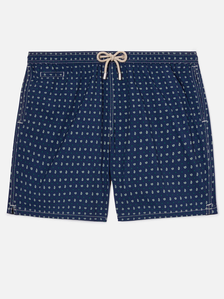 Navy Lighting Micro swim shorts with all-over paisley print