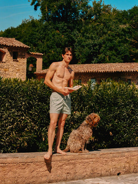 Green Lighting Micro swim shorts with all-over palm print