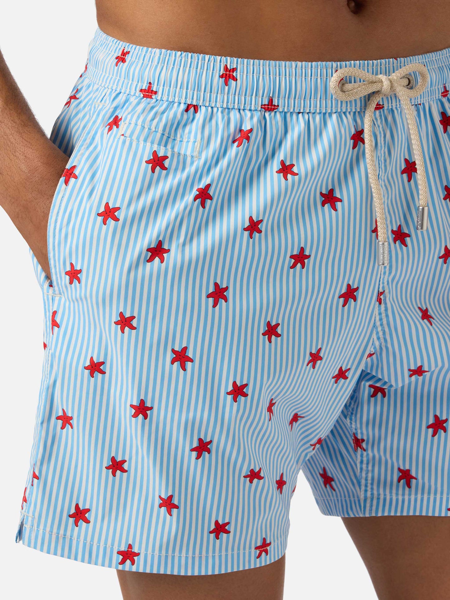 Short de bain Light blue Lighting Micro Stretch avec imprimé all-over Starfish Stripes 