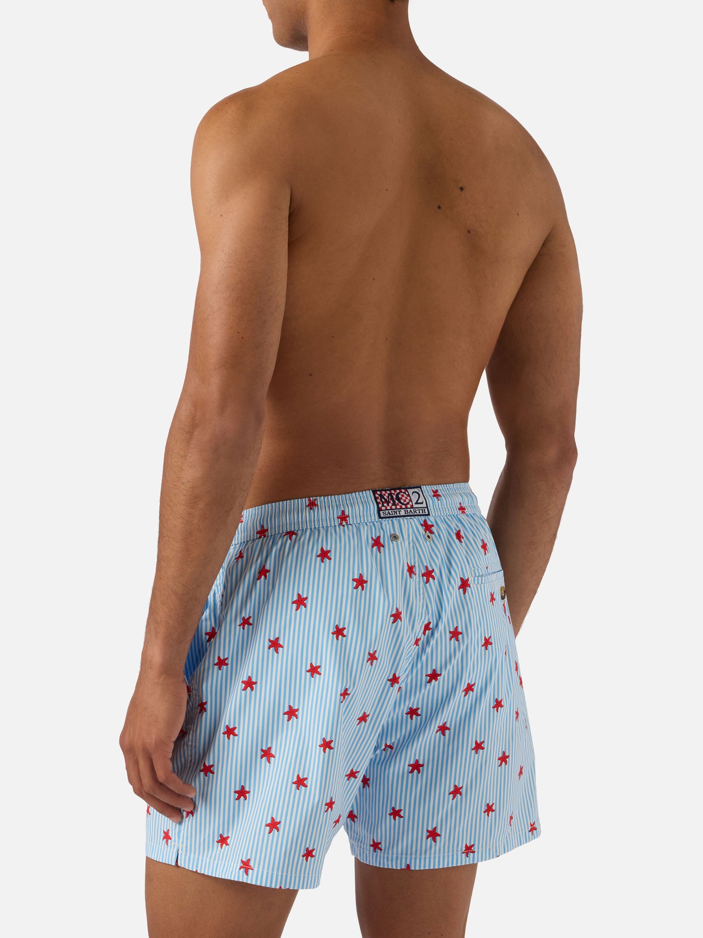 Short de bain Light blue Lighting Micro Stretch avec imprimé all-over Starfish Stripes 