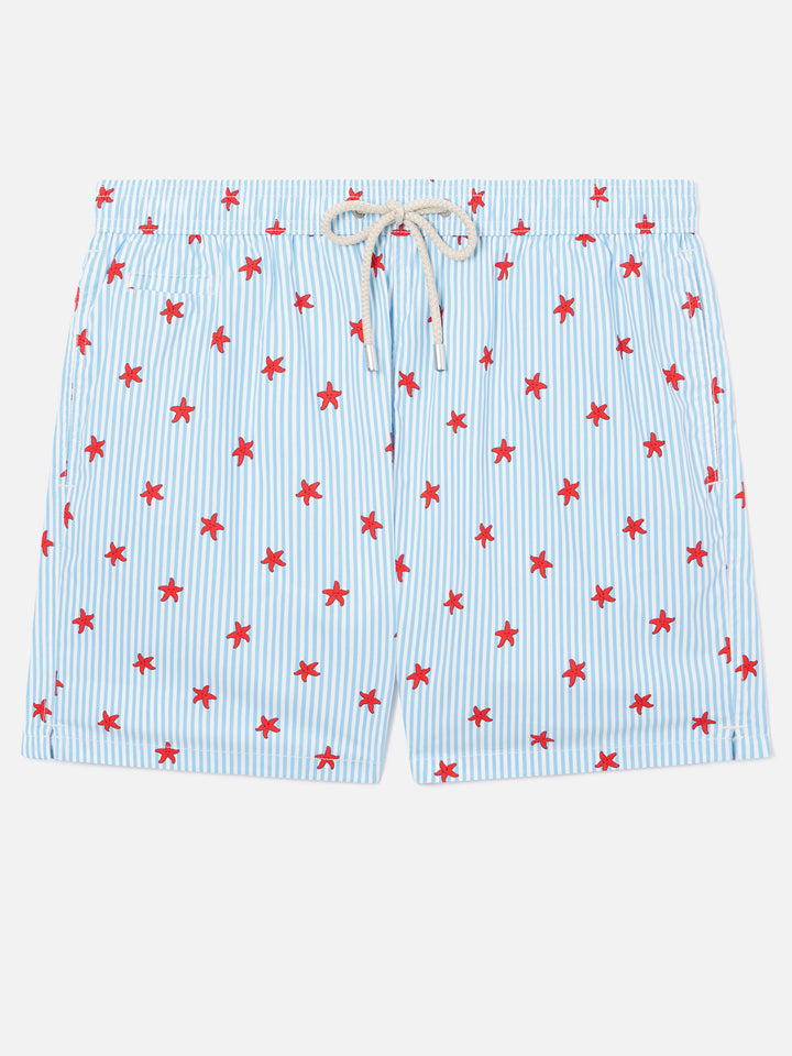 Light blue Lighting Micro Stretch swim shorts with Starfish Stripes all-over print