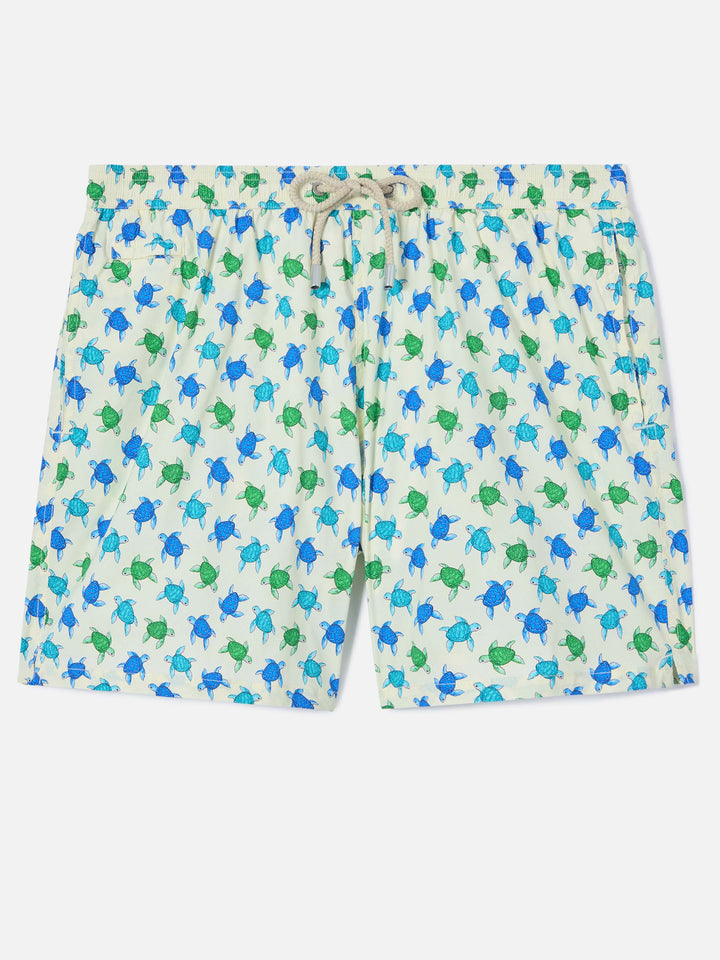 White Lighting Micro swim shorts with all-over turtle print