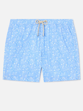 Light blue Lighting Micro swim shorts with tropical print