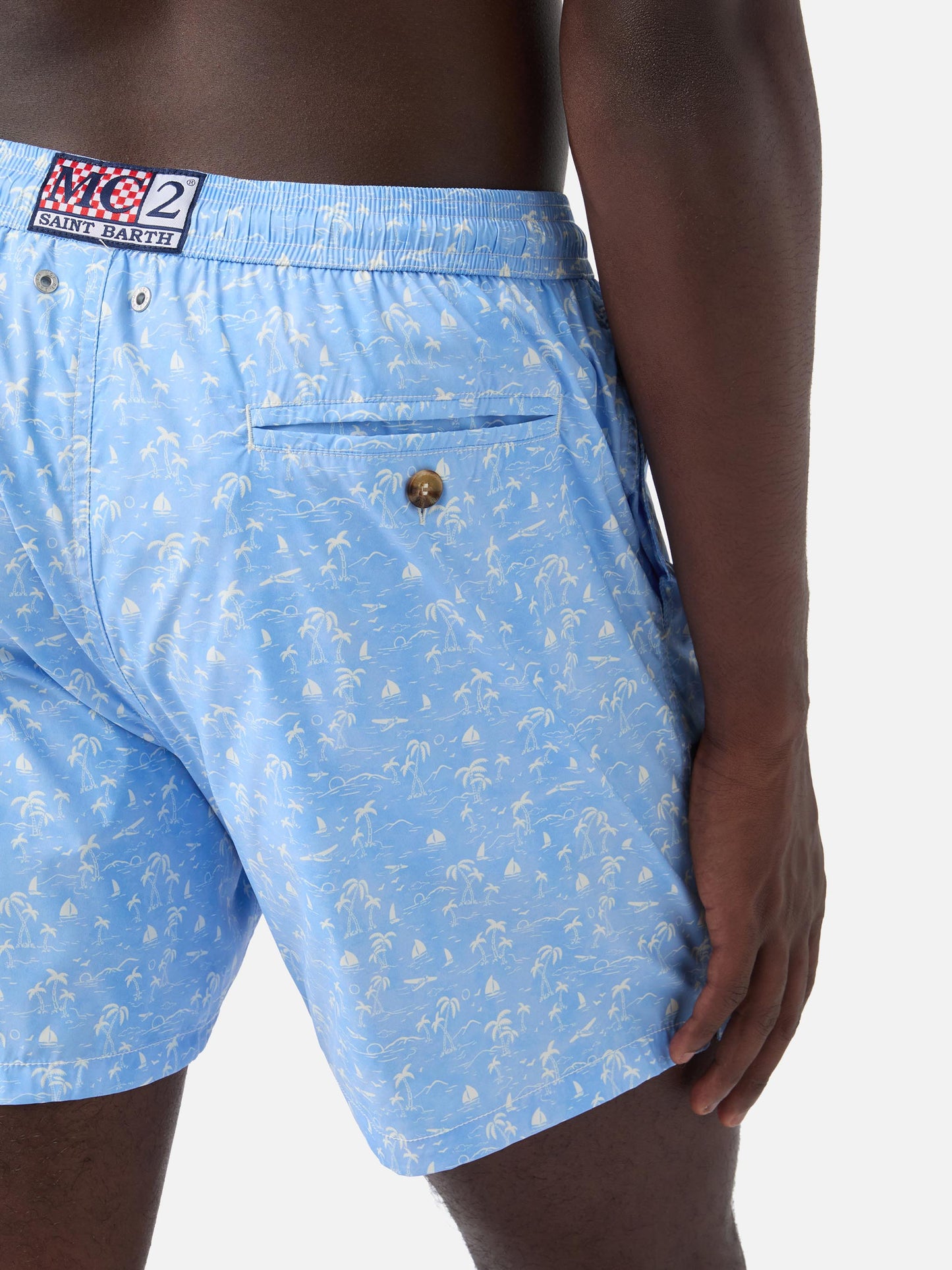 Light blue Lighting Micro swim shorts with tropical print