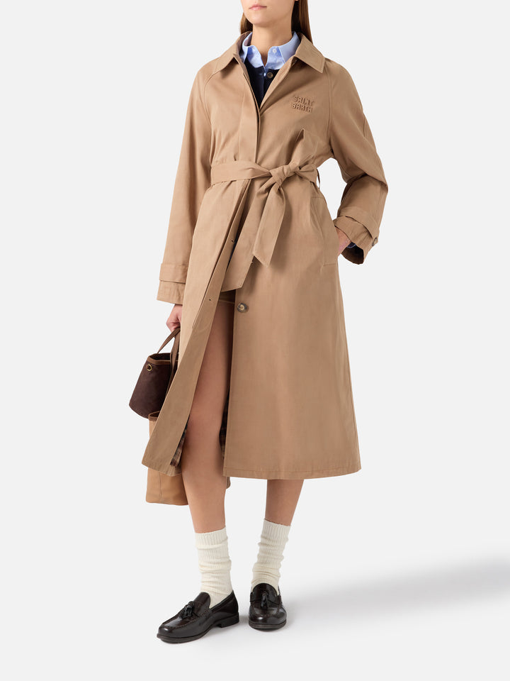 Cappotto Lior beige cerato in misto cotone con fodera tartan