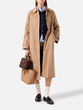 Beige Lior cotton blend waxed coat with tartan lining