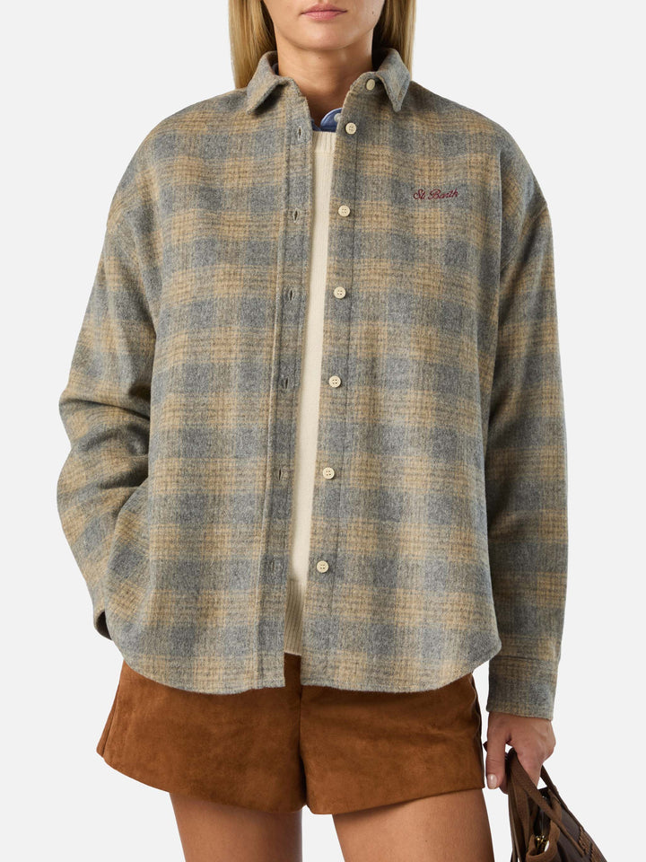 Chemise en flanelle mélangée de laine Lully avec broderie Snoopy | Special edition 
