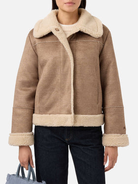 Giacca Lorayne in eco montone pied de poule con bordi in shearling