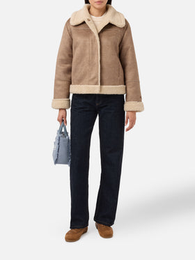 Giacca Lorayne in eco montone pied de poule con bordi in shearling