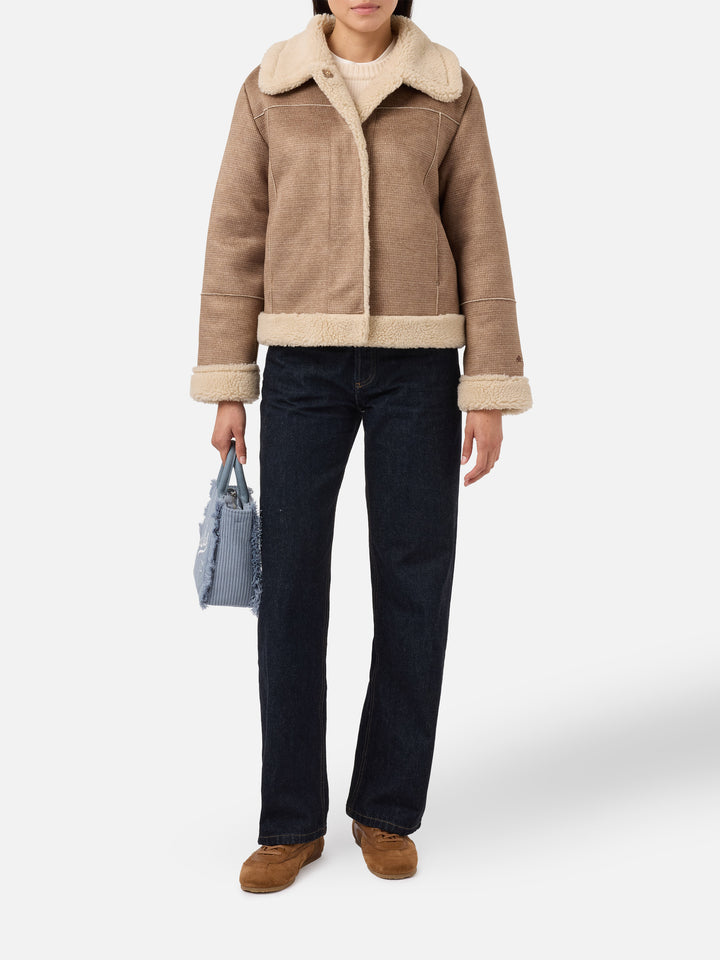 Lorayne faux-shearling jacket in houndstooth with shearling trims