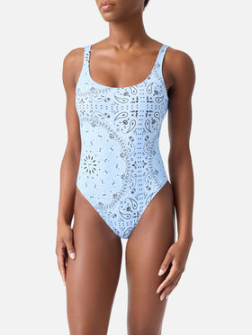 Lora one-piece swimsuit with light blue all-over bandana print