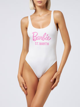 Woman scoopback one piece swimsuit Lora with Barbie logo | BARBIE SPECIAL EDITION - MC2 Saint Barth
