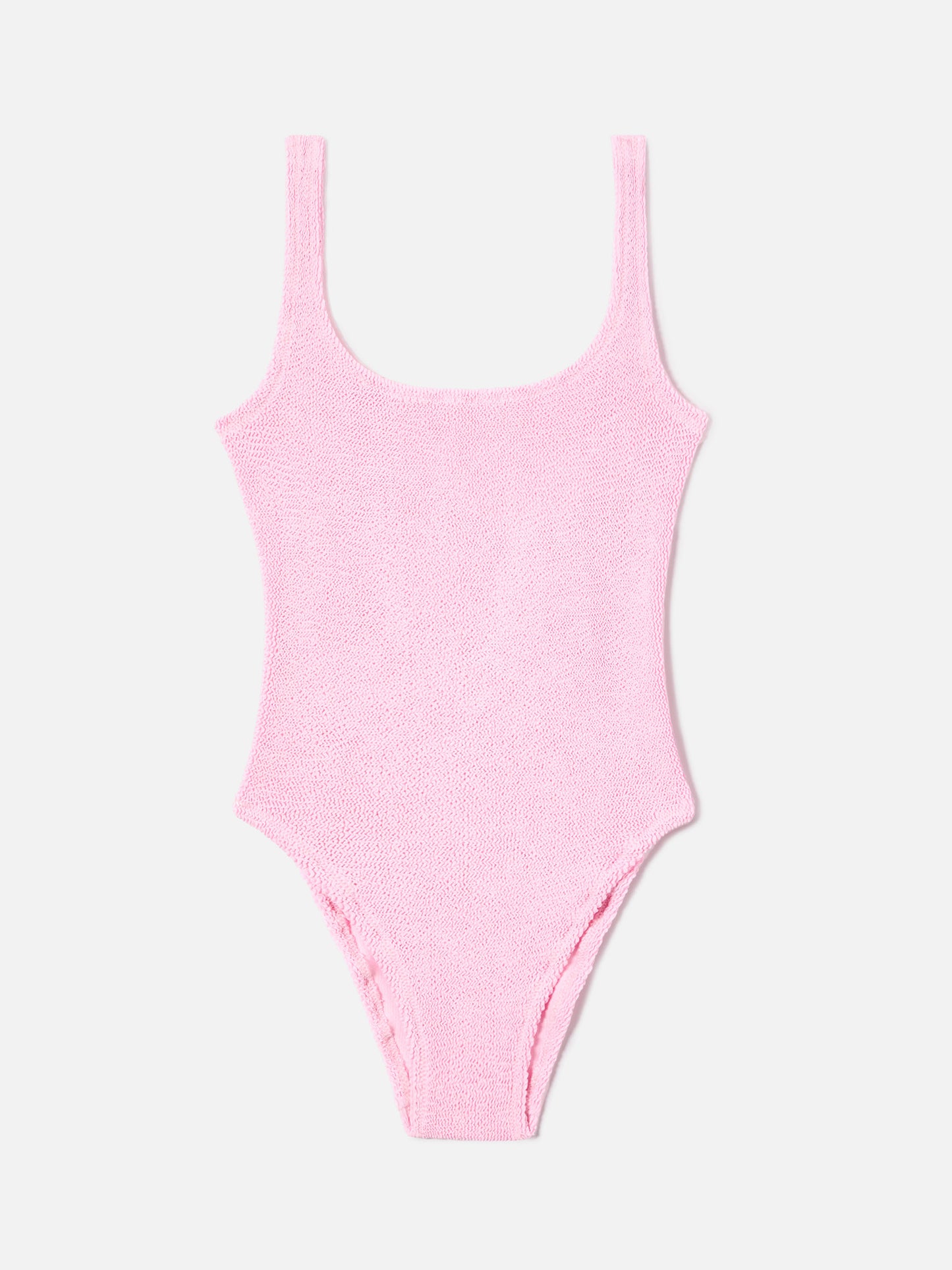 Lora one-piece swimsuit in pink solid color crinkle fabric