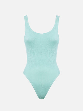 Woman sage green crinkle one piece swimsuit Lora - MC2 Saint Barth