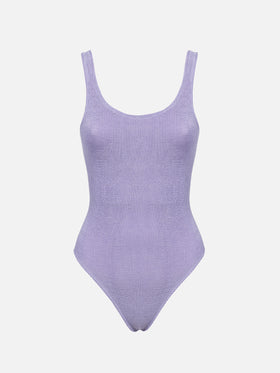 Woman lilac lurex crinkle one piece swimsuit Lora - MC2 Saint Barth