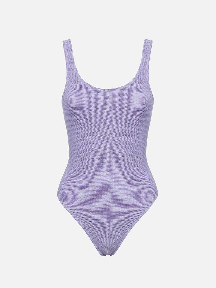 Woman lilac lurex crinkle one piece swimsuit Lora - MC2 Saint Barth