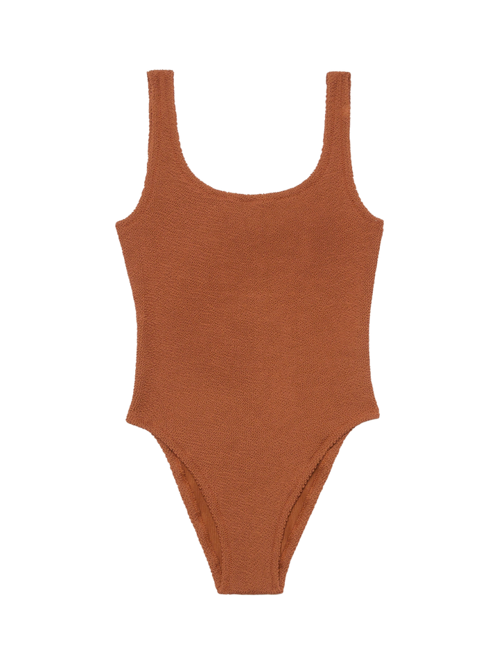 Lora camel brown crinkle one-piece swimsuit - MC2 Saint Barth