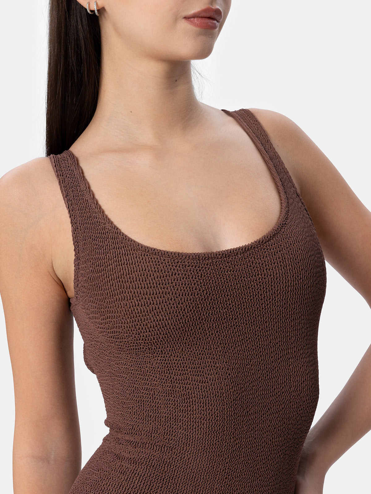 Woman brown crinkle one piece swimsuit Lora - MC2 Saint Barth