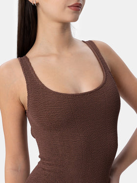 Woman brown crinkle one piece swimsuit Lora - MC2 Saint Barth