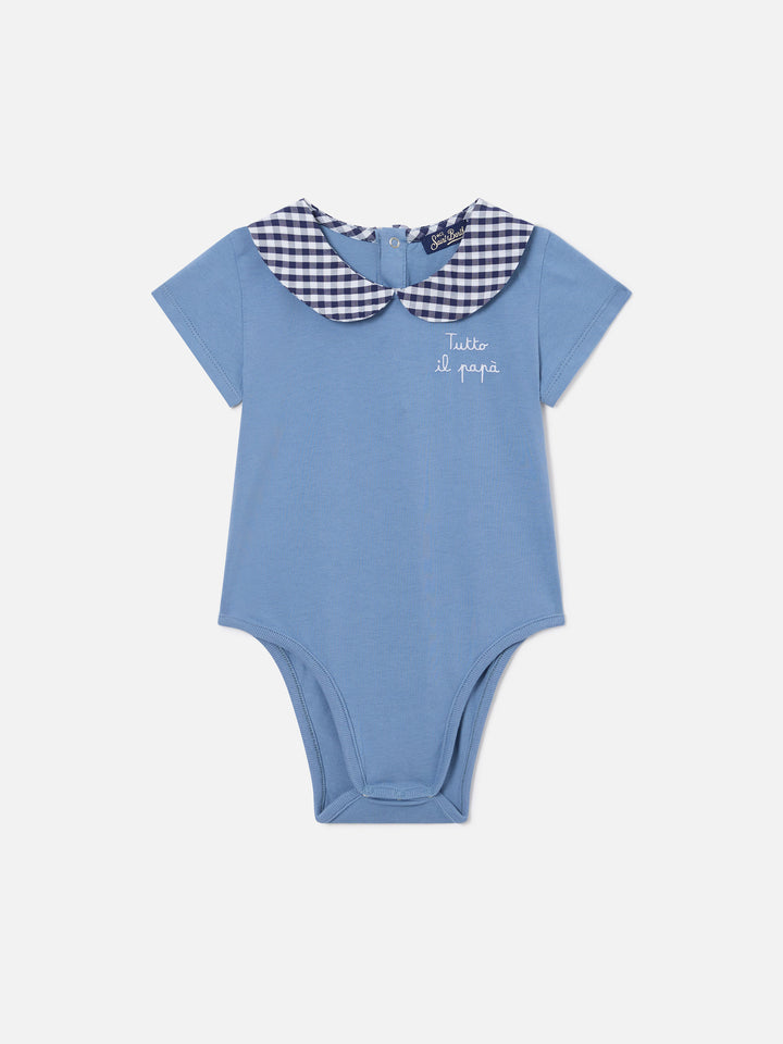 Lou organic cotton blue bodysuit with Tutto il papà embroidery