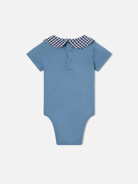 Lou organic cotton blue bodysuit with Tutto il papà embroidery