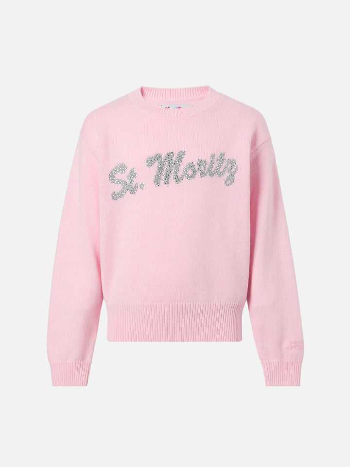 Sweater Louise Jr in cashmere blend with St. Moritz graphic in rhinestones | ST. MORITZ TOP OF THE WORLD