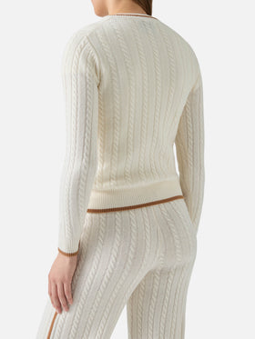 Laroche-Zopfstrickpullover aus Wolle mit St.-Barth-Stickerei