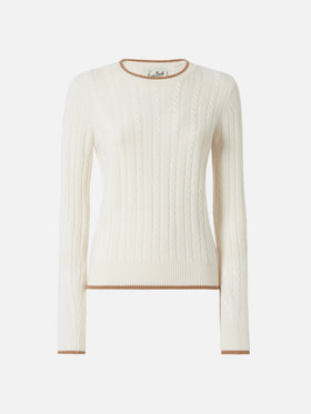 Laroche-Zopfstrickpullover aus Wolle mit St.-Barth-Stickerei