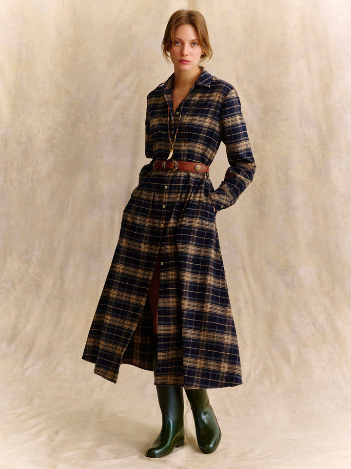 Langes Hemdblusenkleid aus Alys-Flanell mit Tartanmuster 