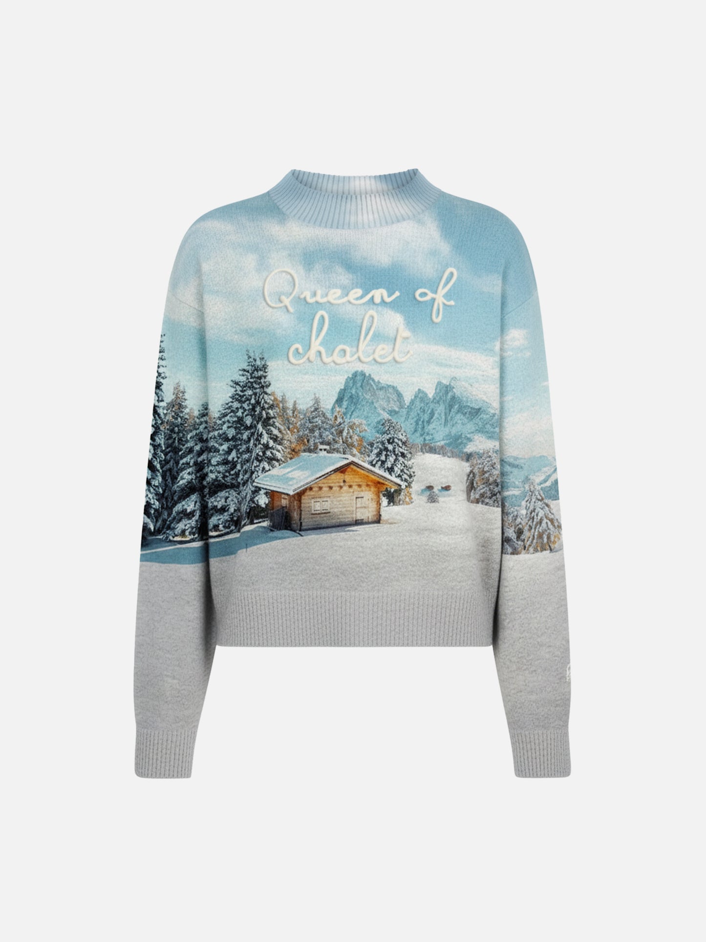 Weißes Louise Jr-Pullover-Hemd mit Chalet-Print und „Queen of Chalet“-Stickerei