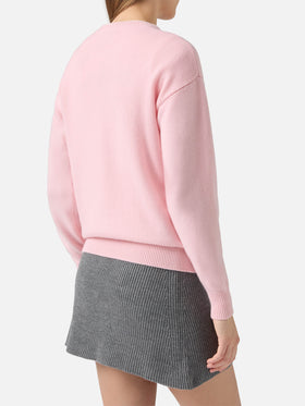 Maglione Louise in cashmere rosa con applicazione St. Moritz in strass