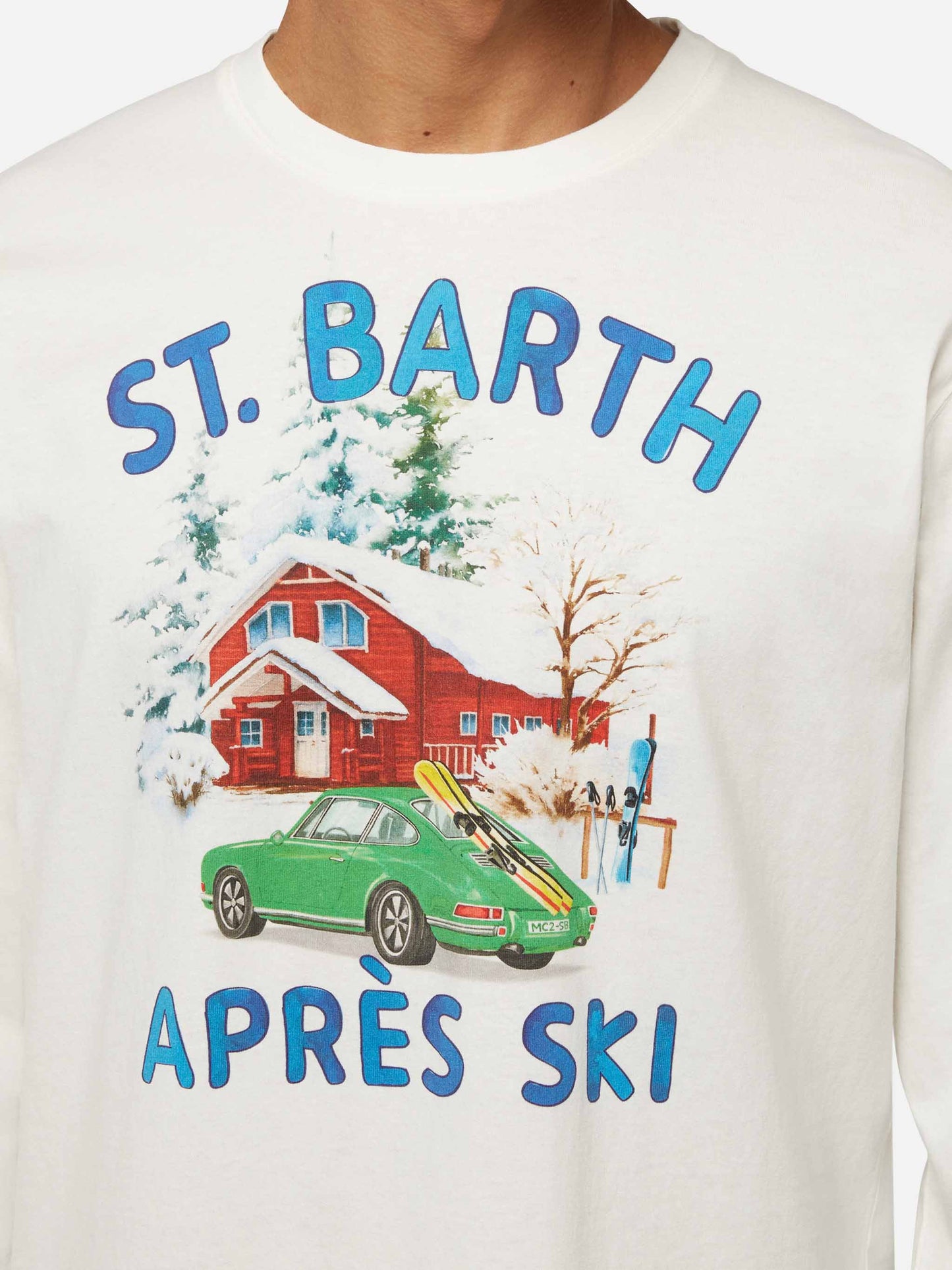 Winter cotton t-shirt Luton with car and chalet print - MC2 Saint Barth