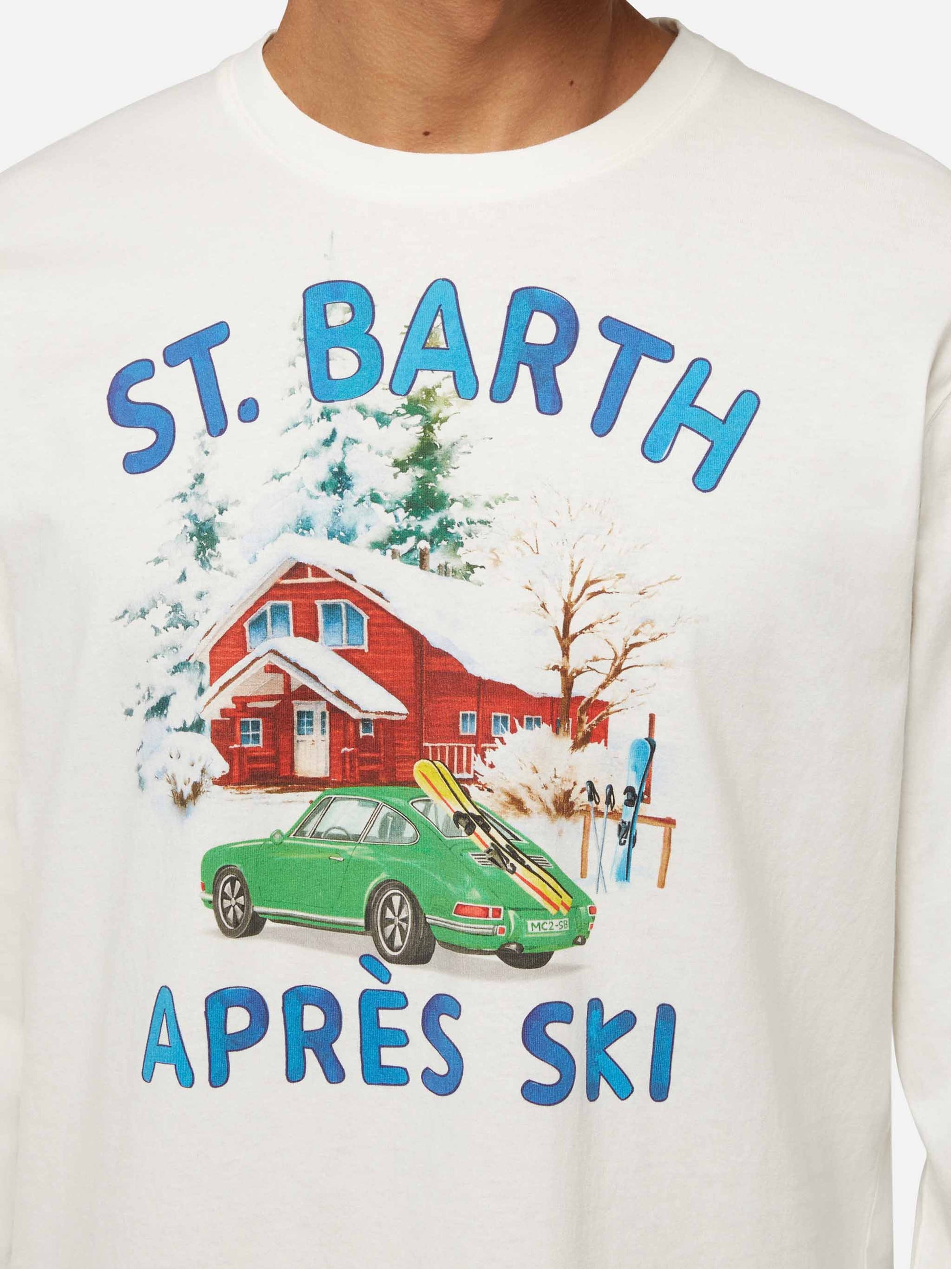 Winter cotton t-shirt Luton with car and chalet print - MC2 Saint Barth