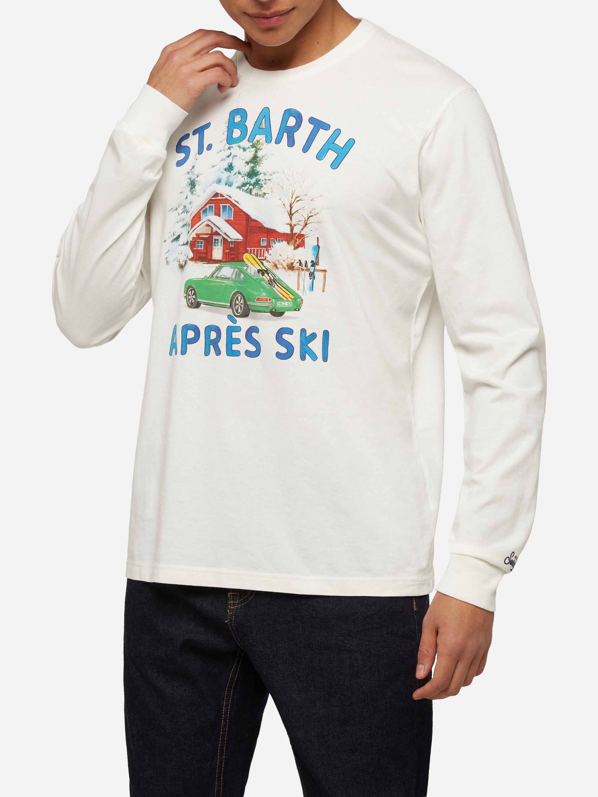 Winter cotton t-shirt Luton with car and chalet print - MC2 Saint Barth