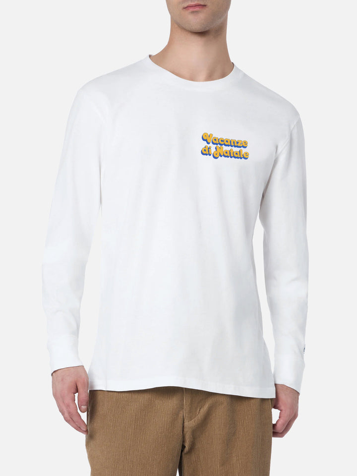 Luton langärmliges Winter-T-Shirt aus Baumwolle in Weiß mit „Vacanze di Natale“-Aufdruck | VACANZE DI NATALE SONDERAUSGABE