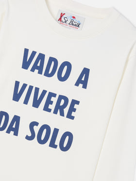Weißes Langarm-T-Shirt aus Baumwolle Luton mit Vado A Vivere Da Solo-Print 