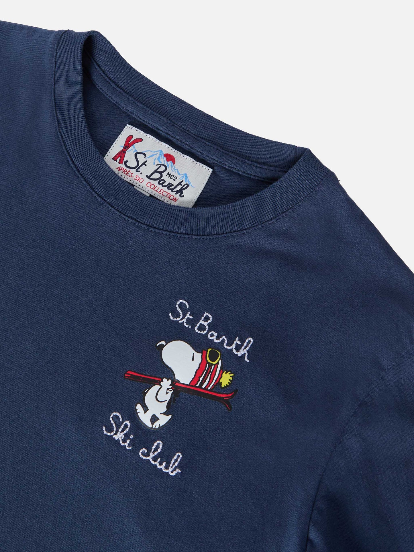 Luton long-sleeve winter cotton T-shirt in blue with St. Barth Ski Club embroidery and Snoopy print | SNOOPY SPECIAL EDITION