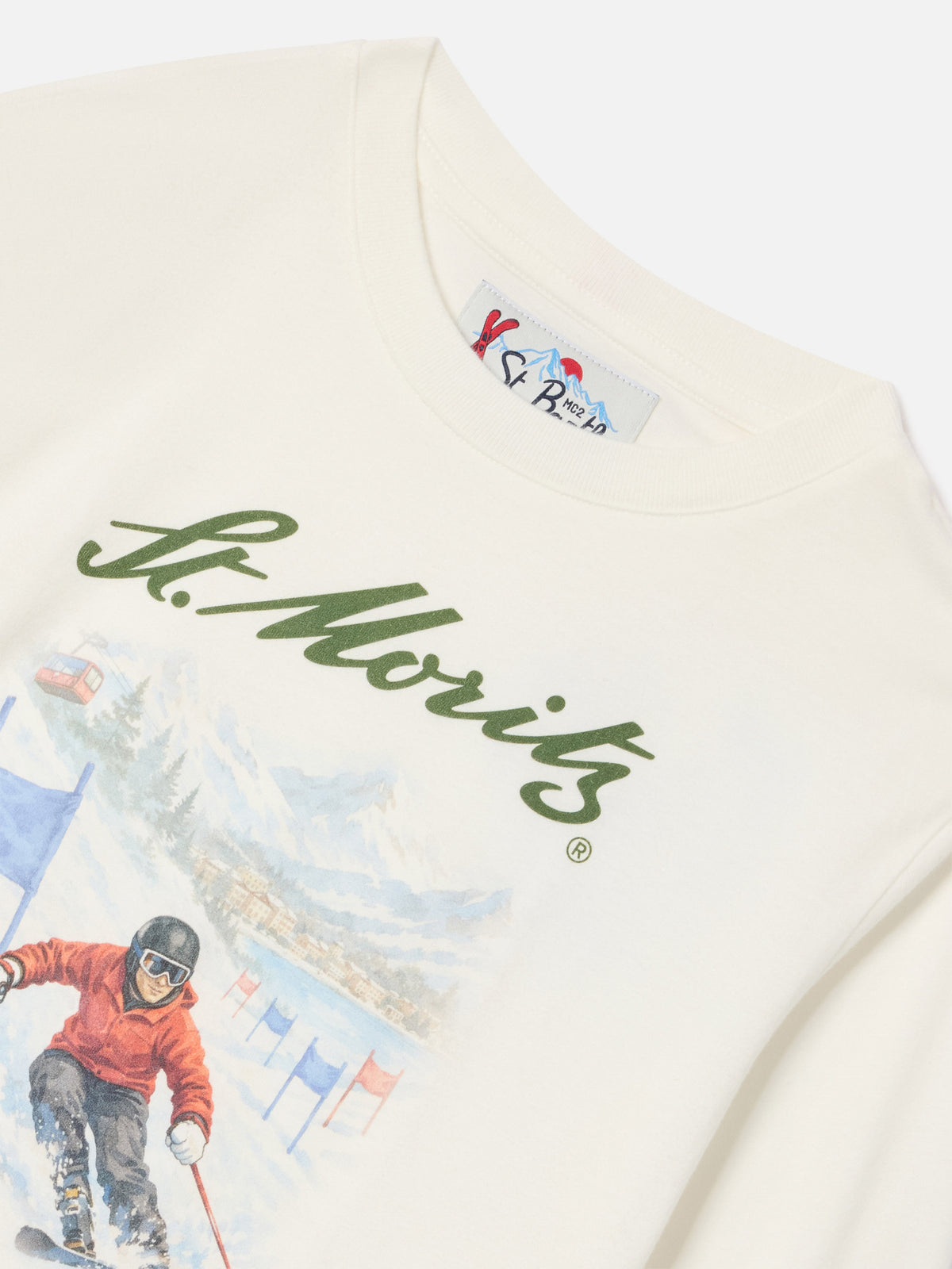 White Luton organic cotton long sleeve t-shirt with St. Moritz print | Special edition
