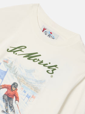 White Luton organic cotton long sleeve t-shirt with St. Moritz print | Special edition