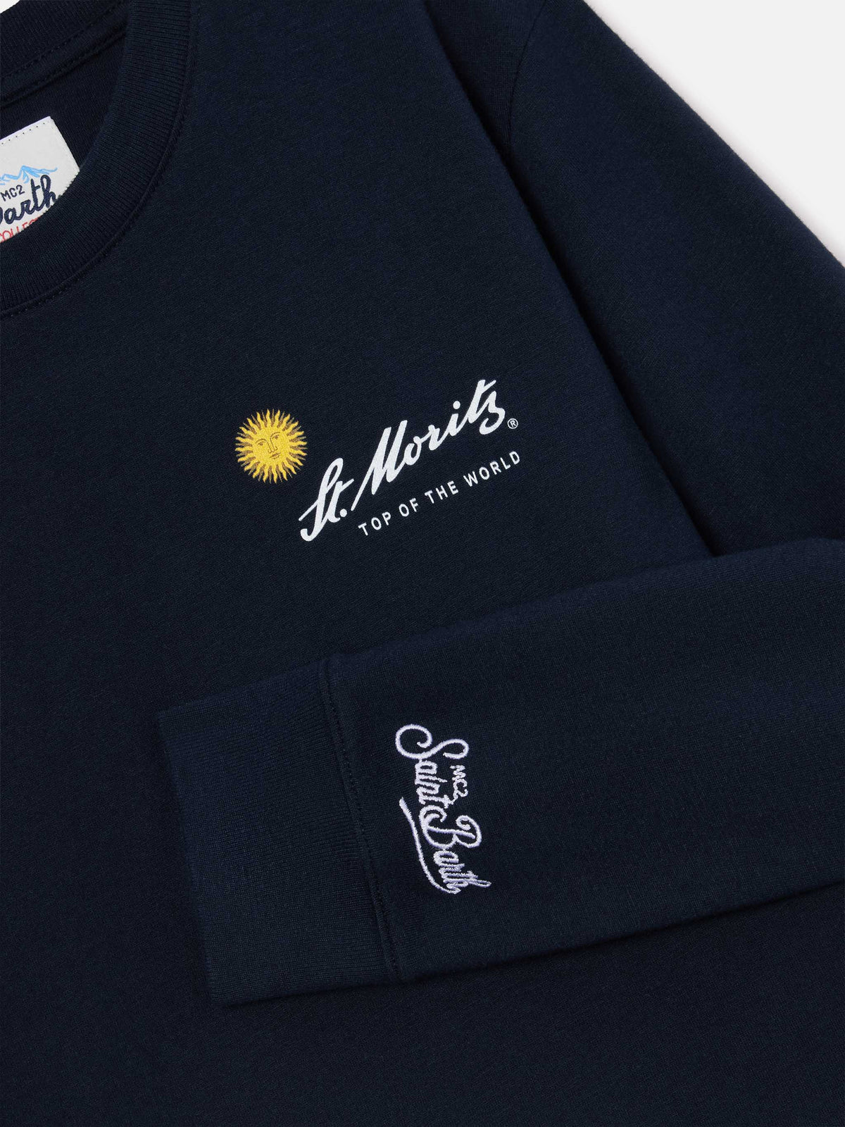 T-shirt de algodón de manga larga Luton en Navy blue con estampado St. Moritz en la espalda | Special edition 