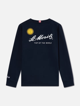 T-shirt de algodón de manga larga Luton en Navy blue con estampado St. Moritz en la espalda | Special edition 