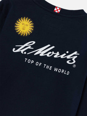 T-shirt de algodón de manga larga Luton en Navy blue con estampado St. Moritz en la espalda | Special edition 