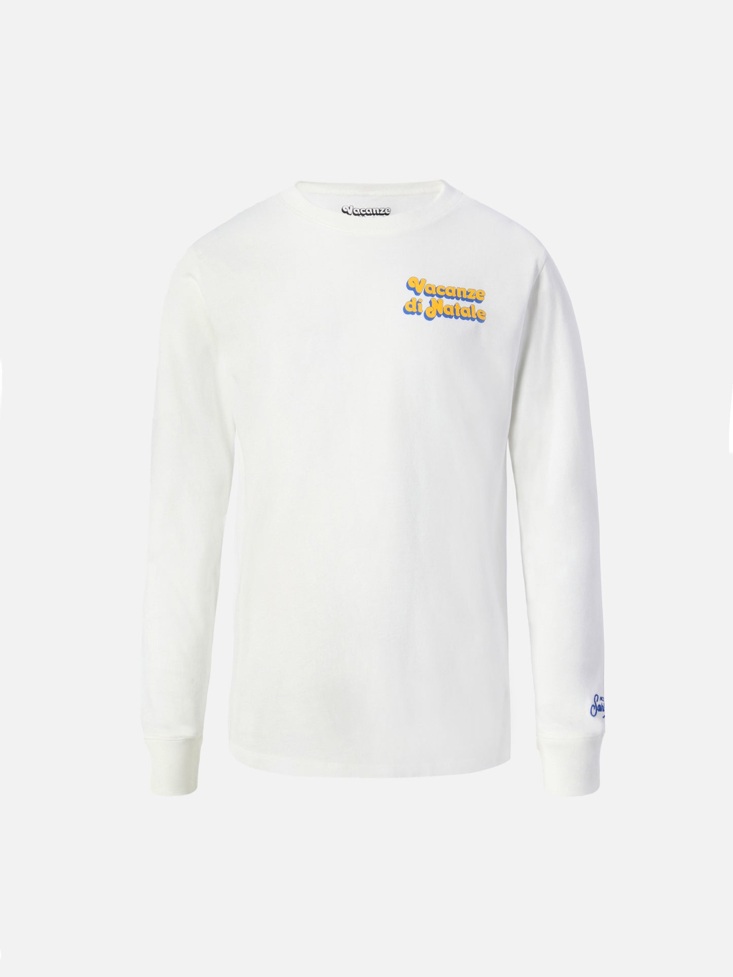 Luton long-sleeve winter cotton T-shirt in white with Vacanze di Natale print | VACANZE DI NATALE SPECIAL EDITION