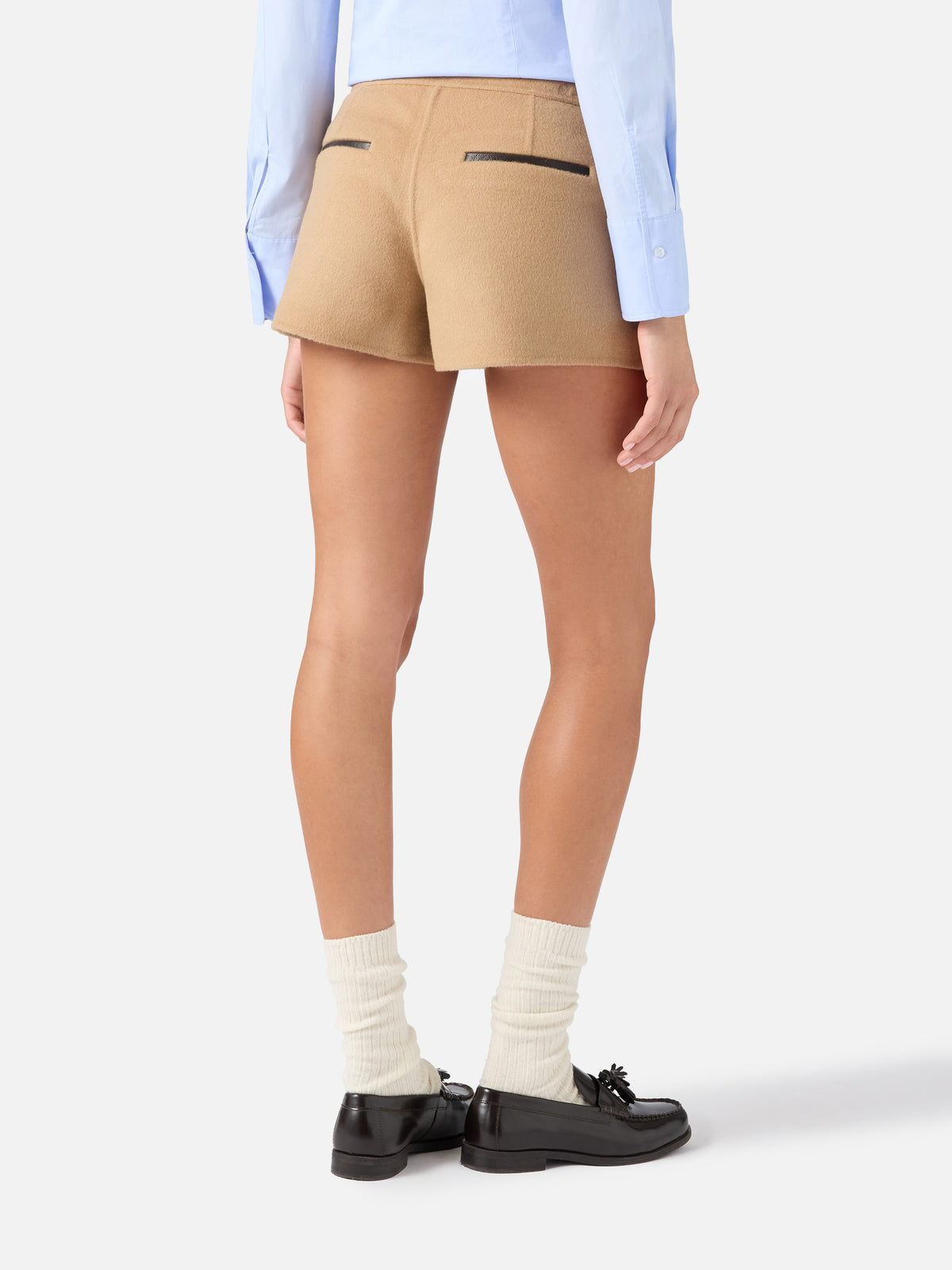 Short en mélange de laine double tissu Elva beige 