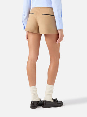 Short en mélange de laine double tissu Elva beige 