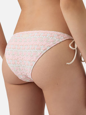 Bikini Levyne triangle in raschel fabric with pink and cream floral print
