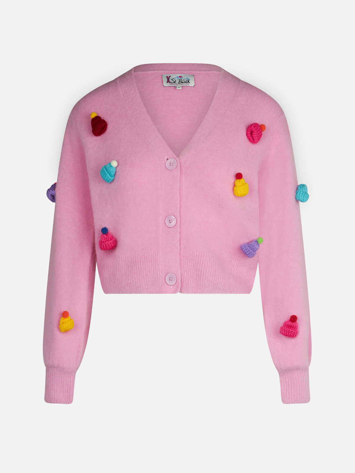 Lyza Soft cropped cardigan with crochet hearts